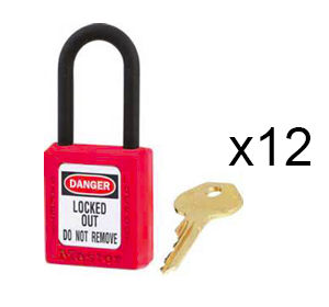 Masterlock (Set of 12) 406KAS12, Dielectric Zenex Thermoplastic Safety Padlock, 1-1/2 (38MM) Wide, 1-1/2 (38MM) Nylon Shackle